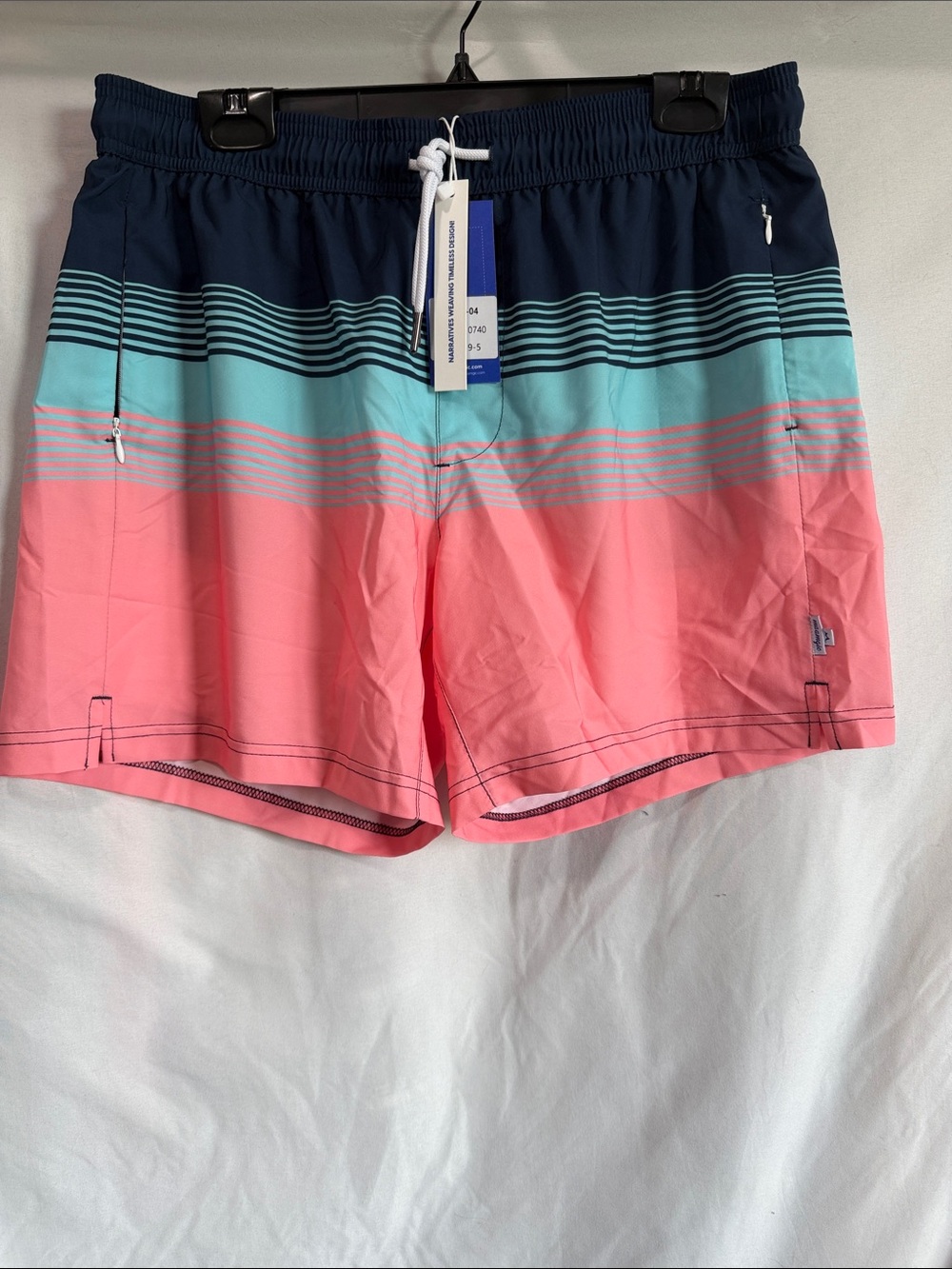 Men's Colorblock Stripe Swim Trunks - Navy, Aqua & Coral